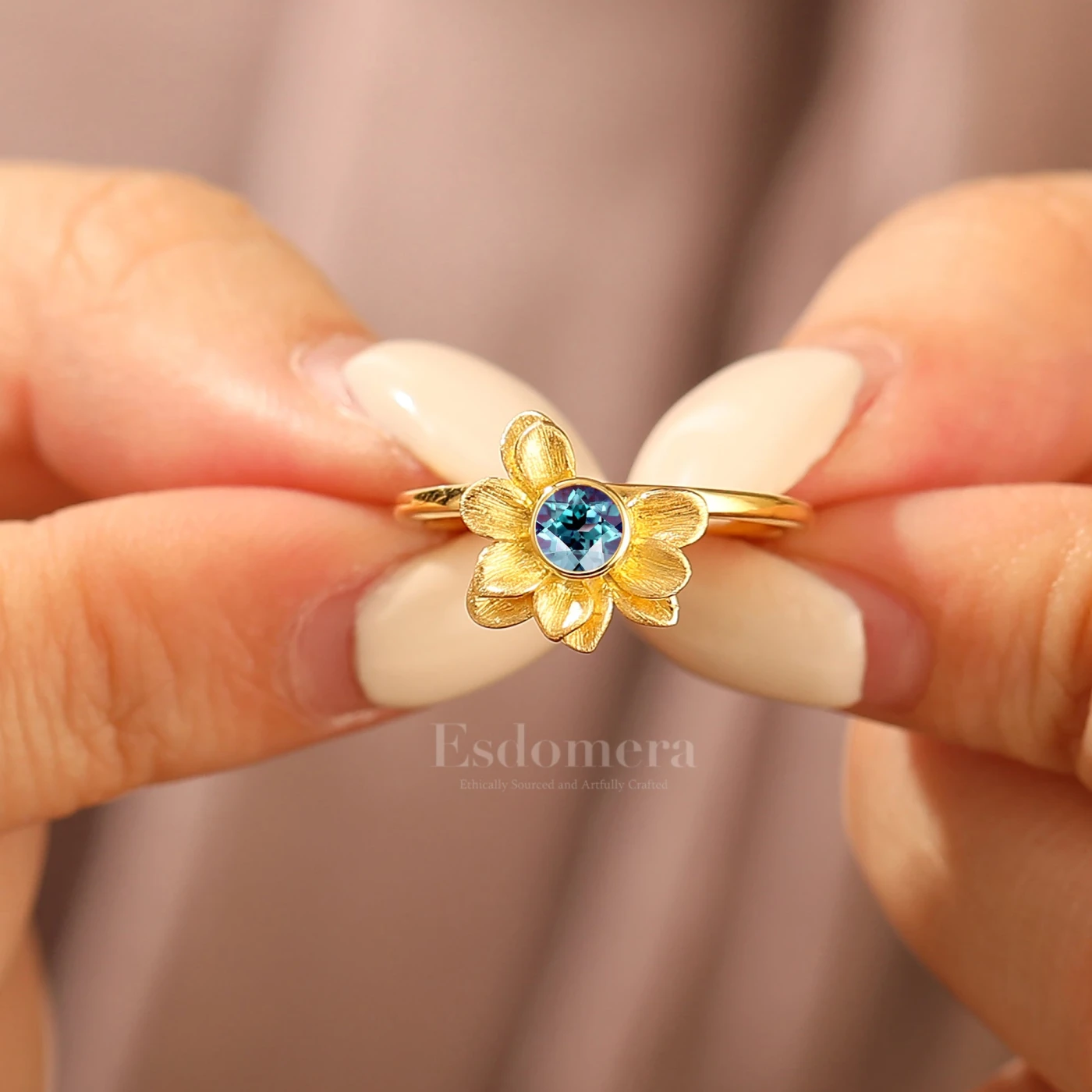 Solitaire Alexandrite Bloom Engagement Ring Sterling Silver