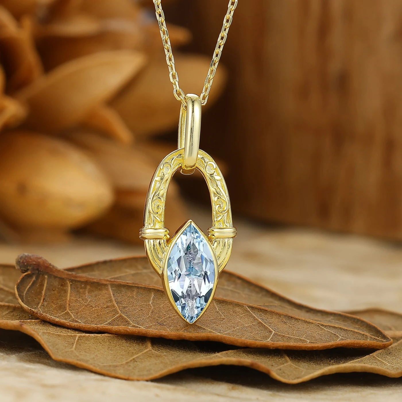 Art Deco Filigreed Engraved Necklace 1CT Marquise Cut Pendant