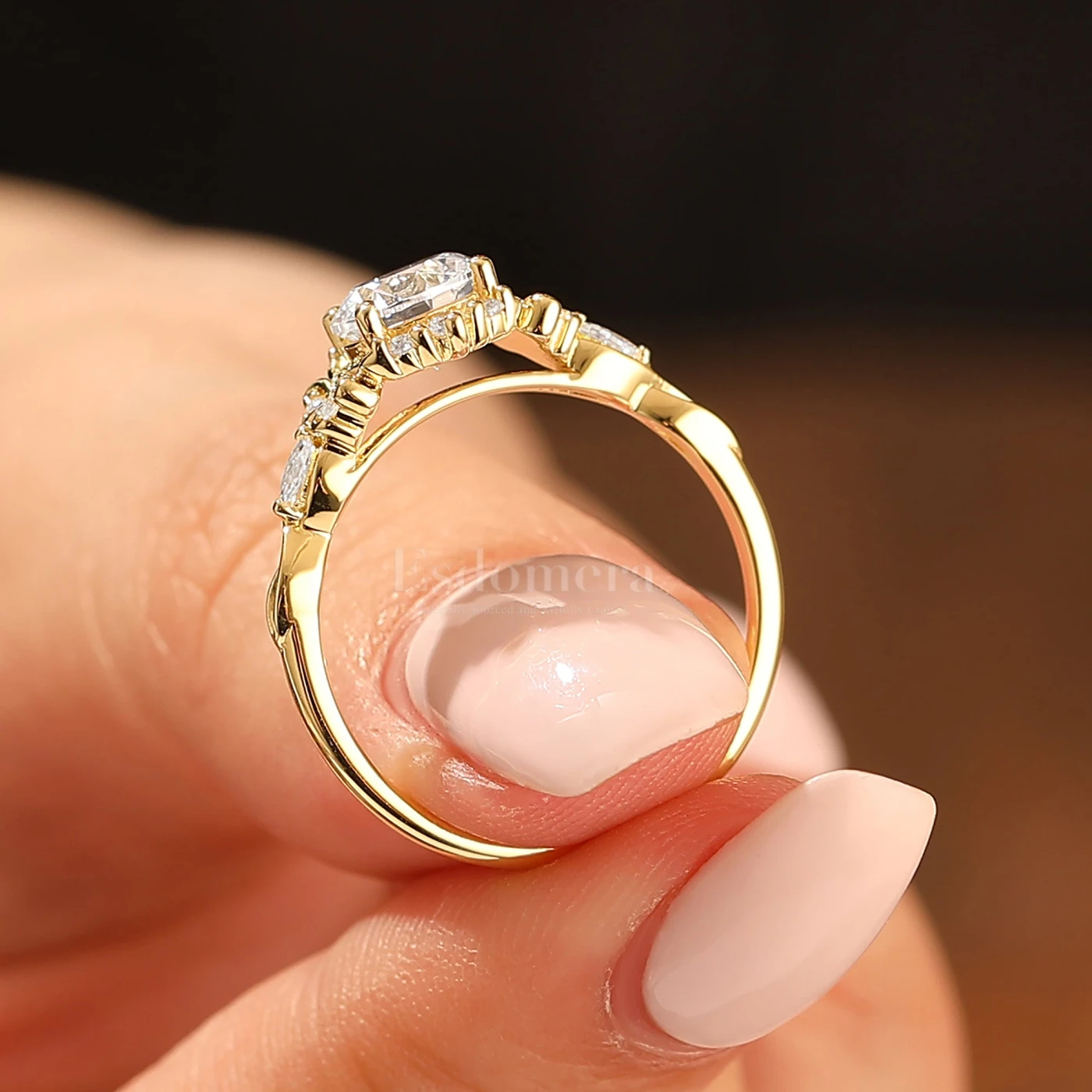 14K Vintage Floral Halo Moissanite Round Cut Yellow Gold Moissanite Engagement Ring Filigree Ring - view 6