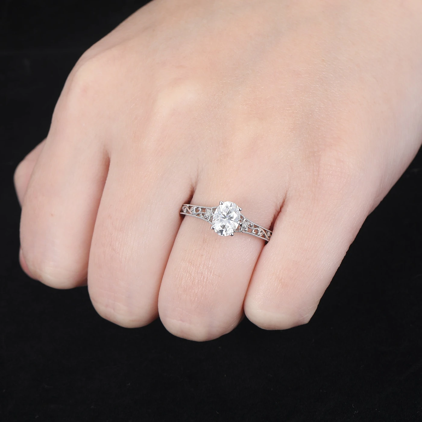14k Yellow Gold Ornate Filigree Shank Ring Vintage Oval Cut Moissanite Engagement Rings Carved Vine Bridal Ring - view 7