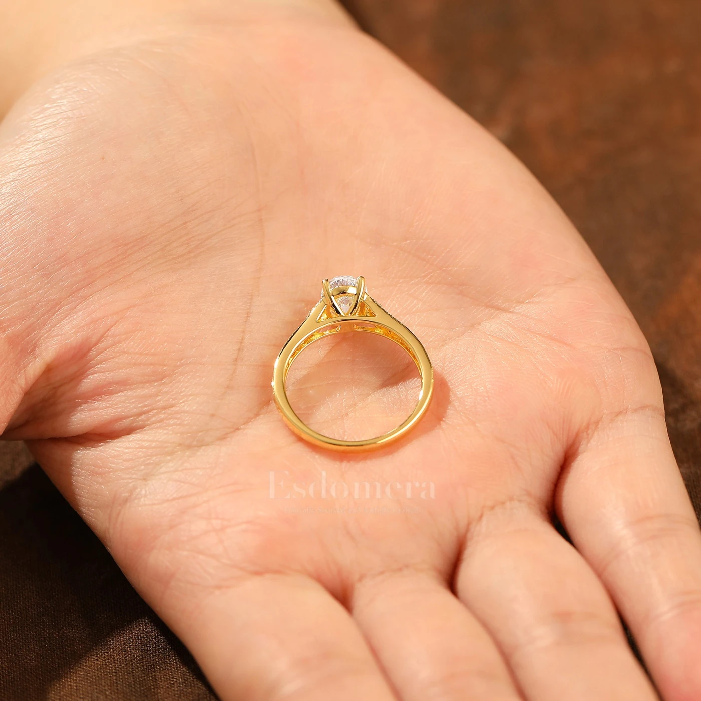 14k Yellow Gold Ornate Filigree Shank Ring Vintage Oval Cut Moissanite Engagement Rings Carved Vine Bridal Ring - view 9