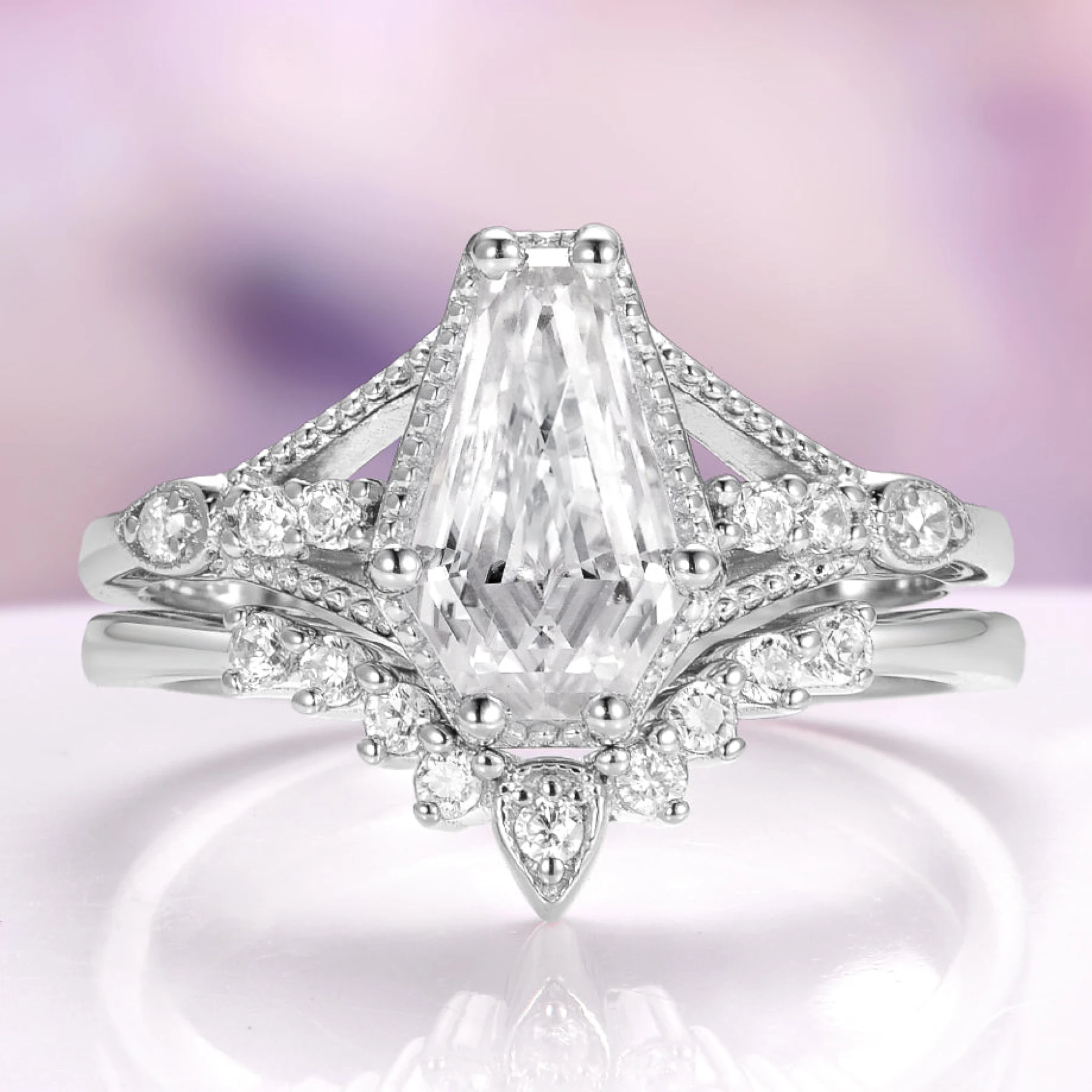Coffin Cut Lab-Grown Diamond Bridal Set in 14K White Gold | IGI Certified