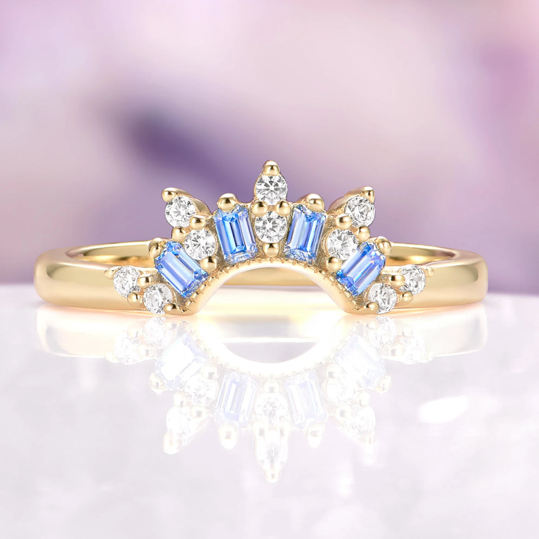 Blue Moissanite Crown Band in 14K Yellow Gold - view 1
