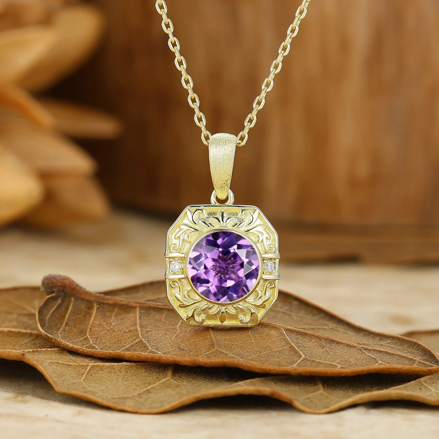 Vintage Style Octagon Filigreed Pendant Solid Rose Gold Women Pendant Necklace