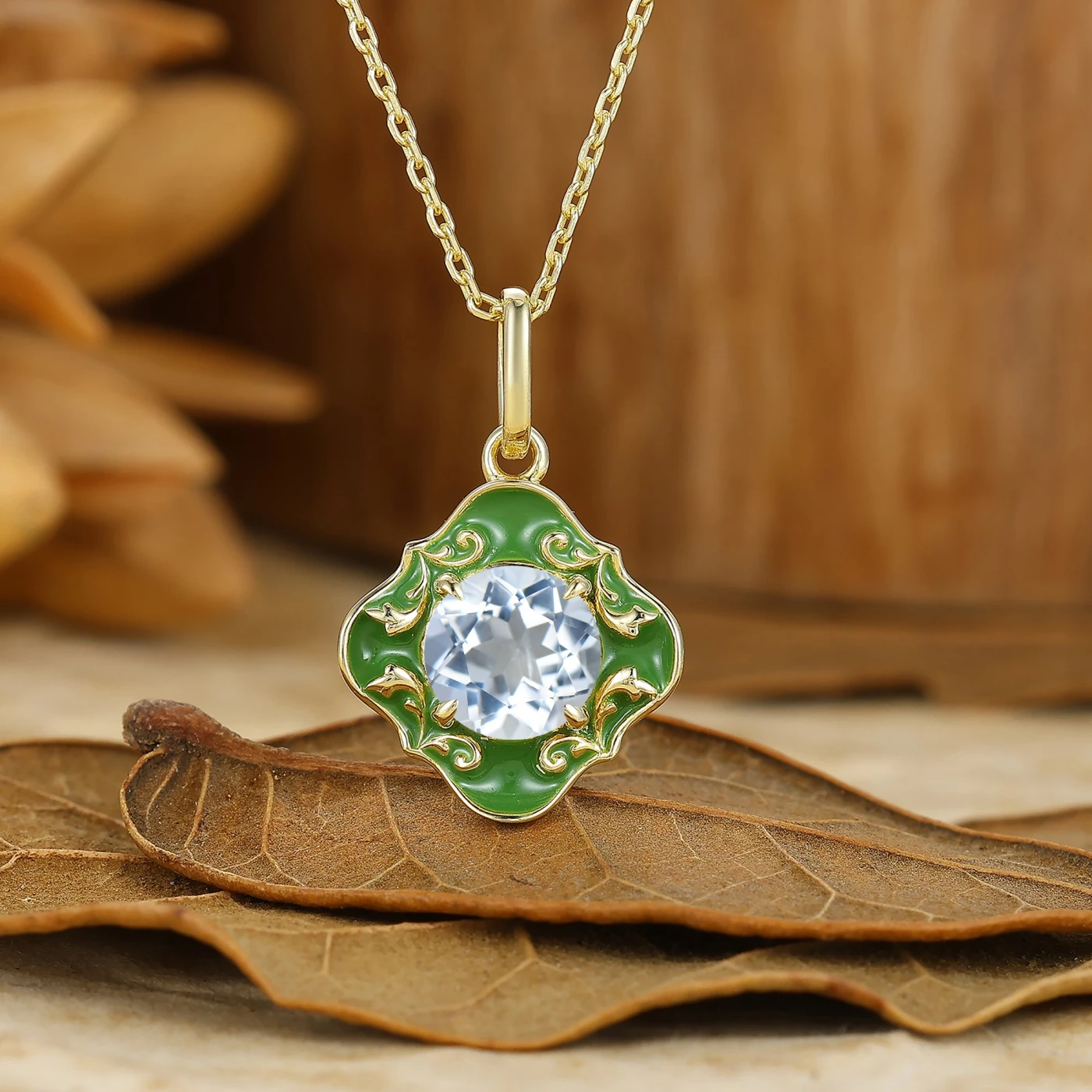 Classic Filigree Round Necklace Green Enamel Pendant For Her Anniversary Gift