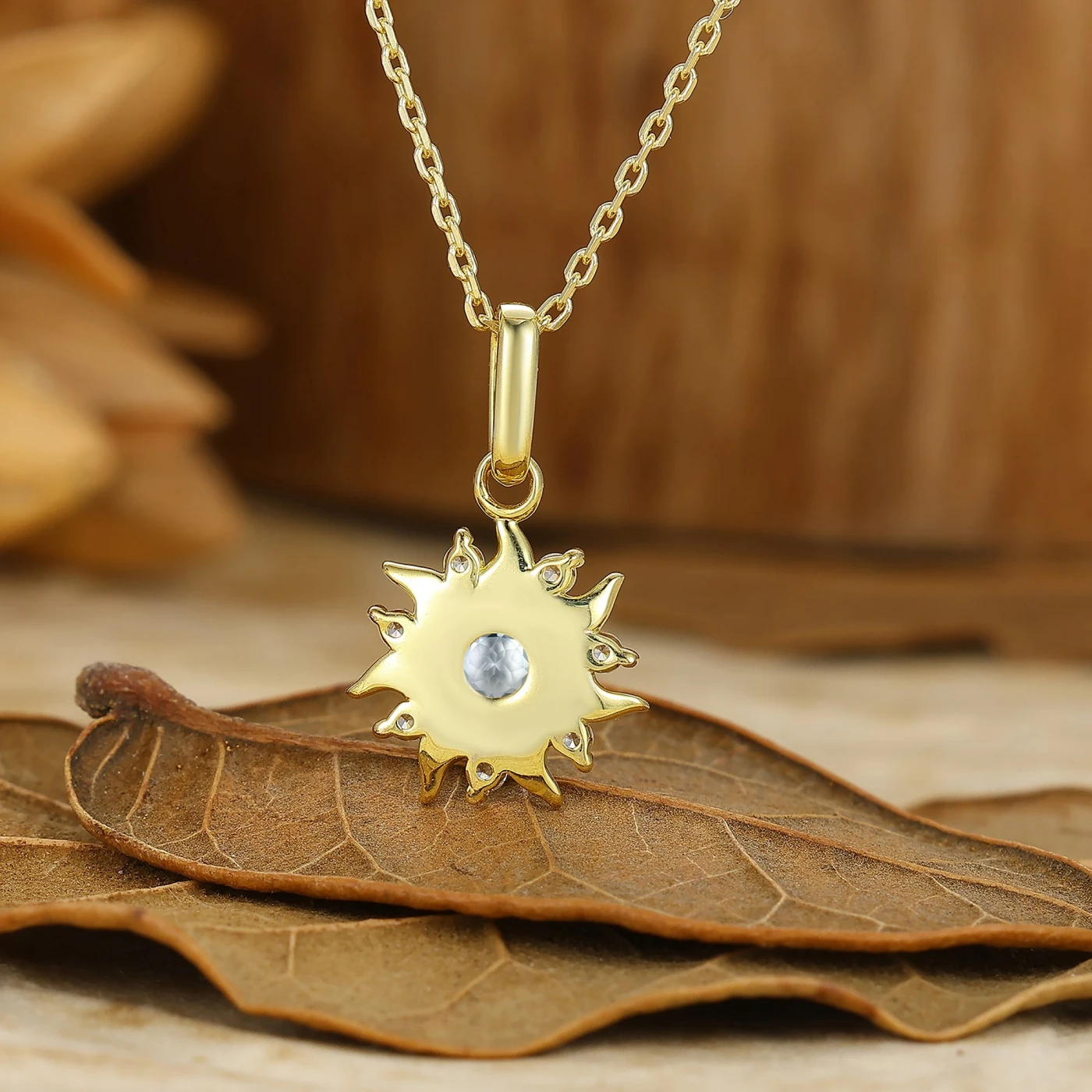 Vintage Sun Design Aquamarine Pendant S925 Anniversary Bridal Necklace - view 4