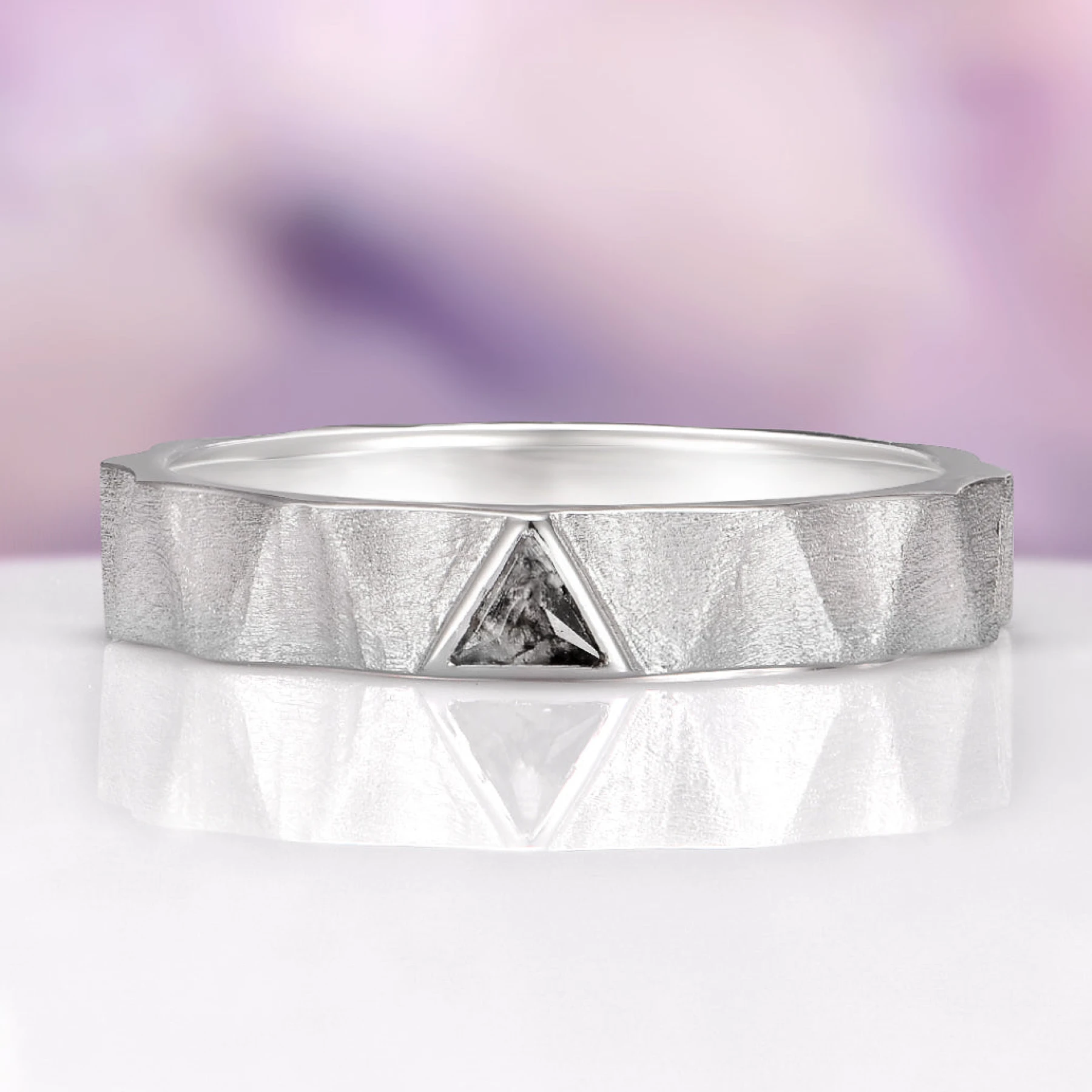 Natural Herkimer Diamond Triangle Wedding Band in Sterling Silver (4mm) - view 1