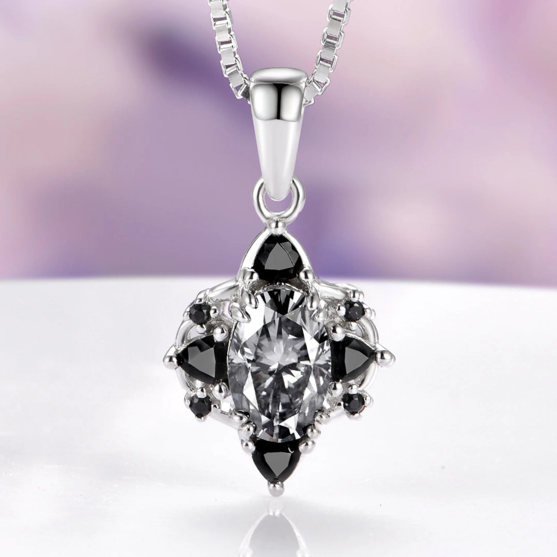 Esme Gray Moissanite & Black Onyx Necklace in Sterling Silver - view 1