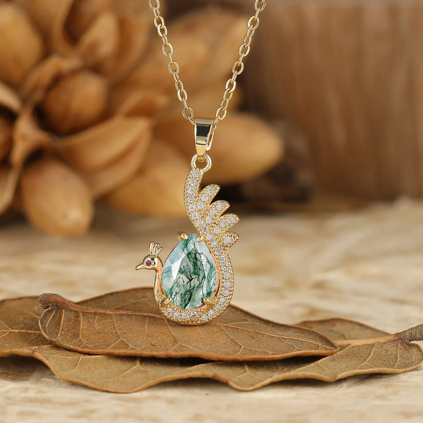 925 Sterling Silver Unique Teardrop Elegant Ruby Swan/Peacock Pendant Necklace for Women - view 18