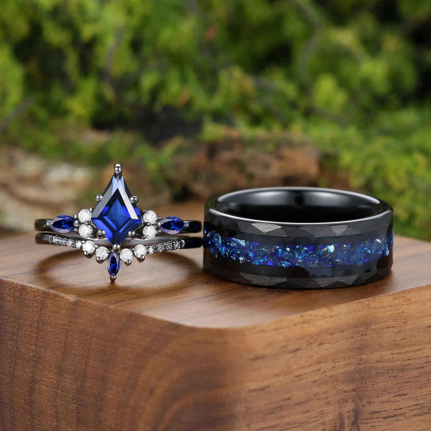 Dainty Kite Cut Sapphire Couple Ring 925 Sterling Silver And
