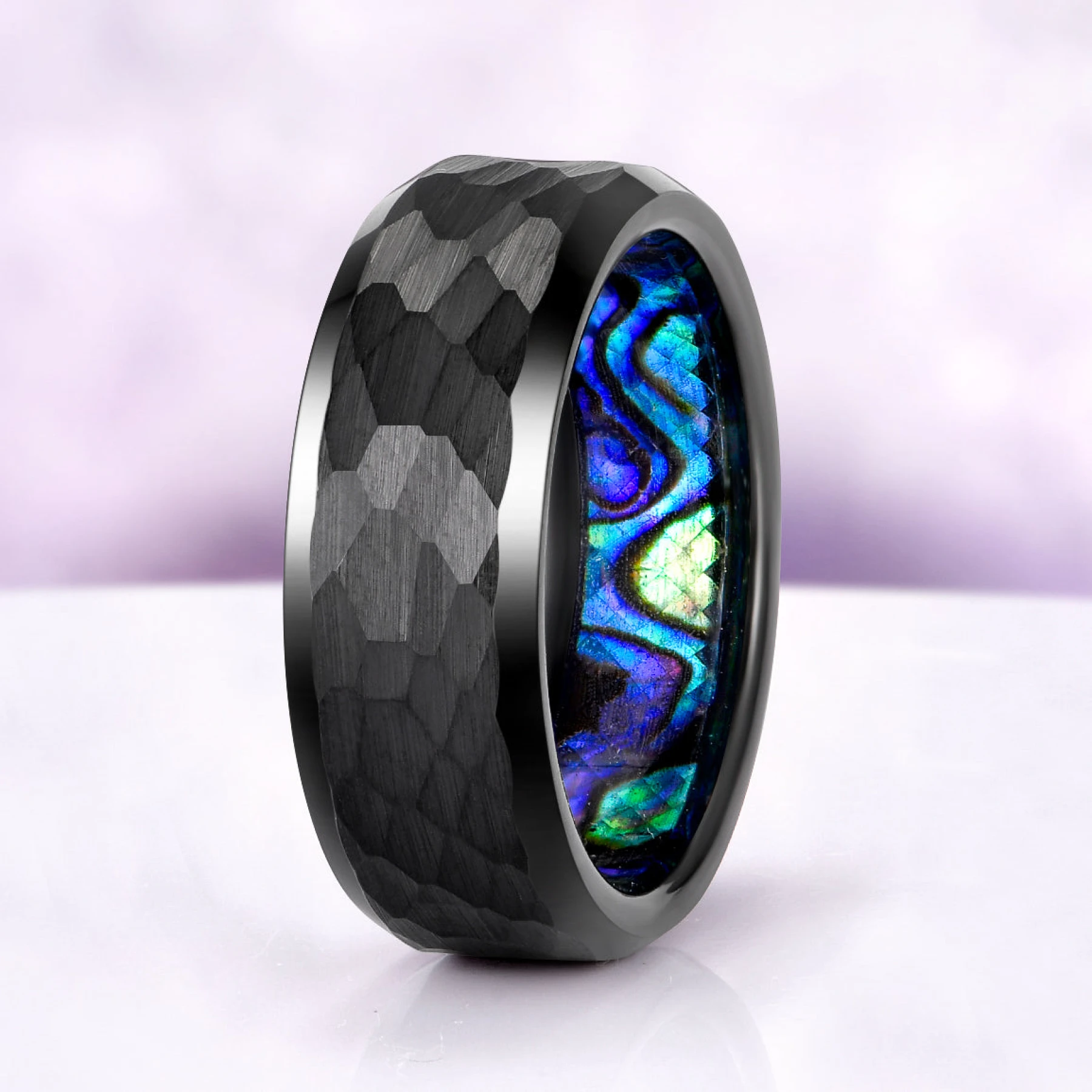 Abalone Shell Men's Wedding Band in Black Tungsten Carbide (8mm) - view 1