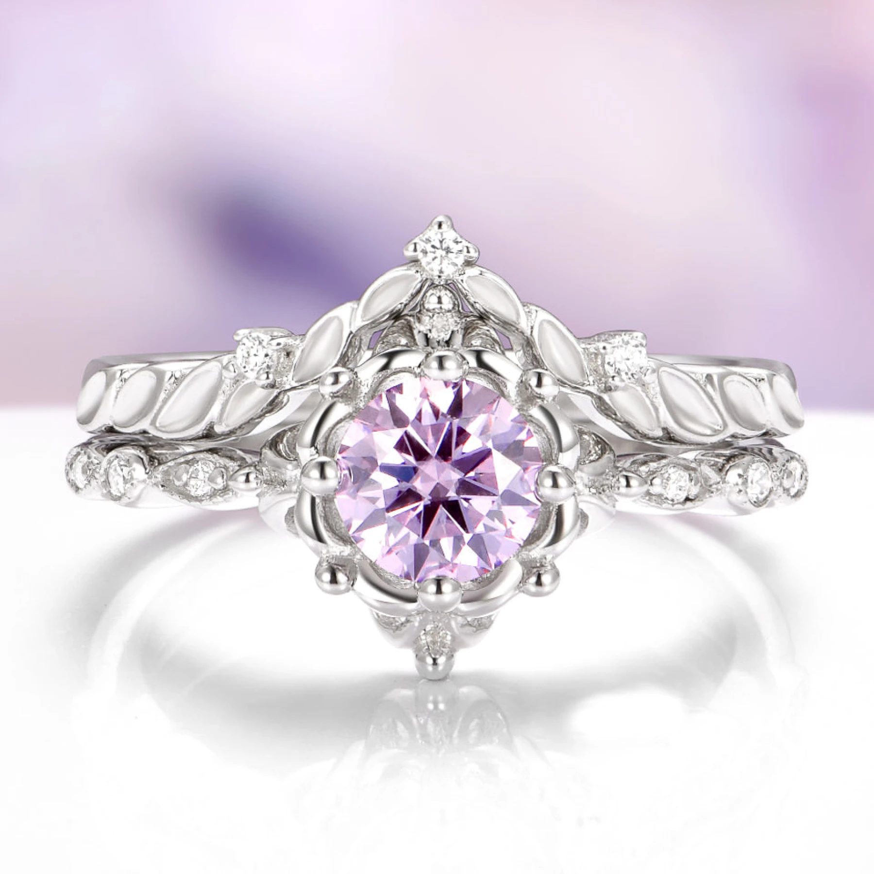 Lavender Fairy Moissanite Ring Set in Sterling Silver - view 1