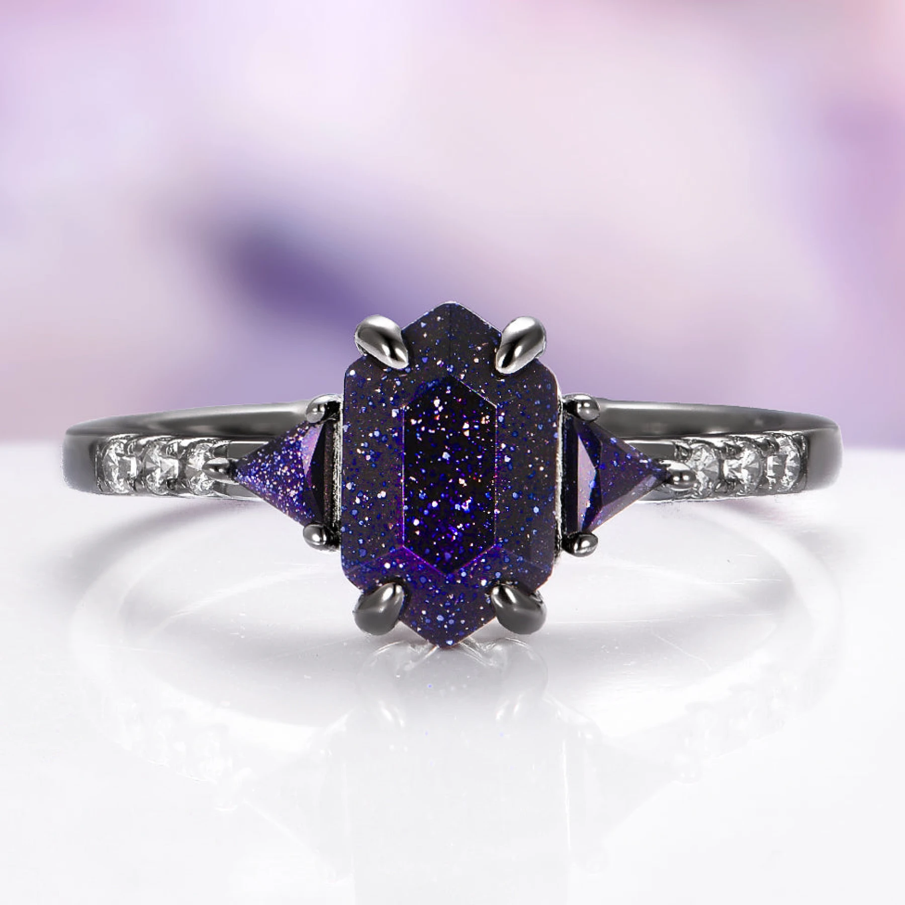 Starry Night® Geometric Ring in Black Ruthenium - view 1