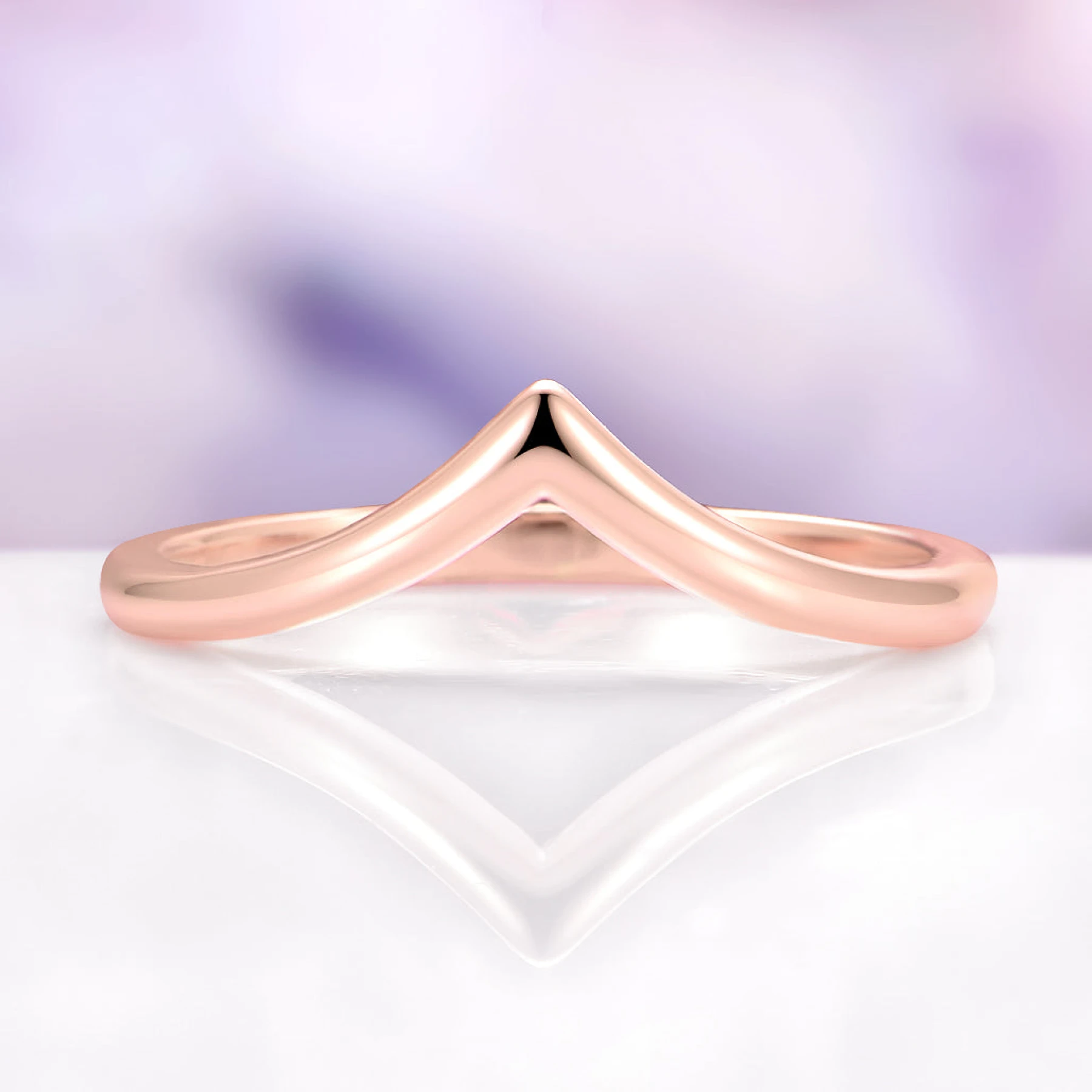 Chevron Nesting Wedding Band in Solid 14K Rose Gold - view 1