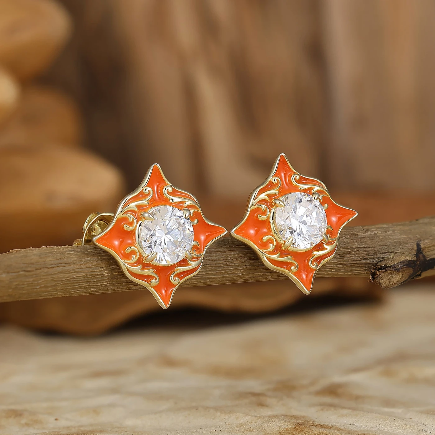 Enamel Coated Round Stud Earrings Vintage Scrolled Women Earrings