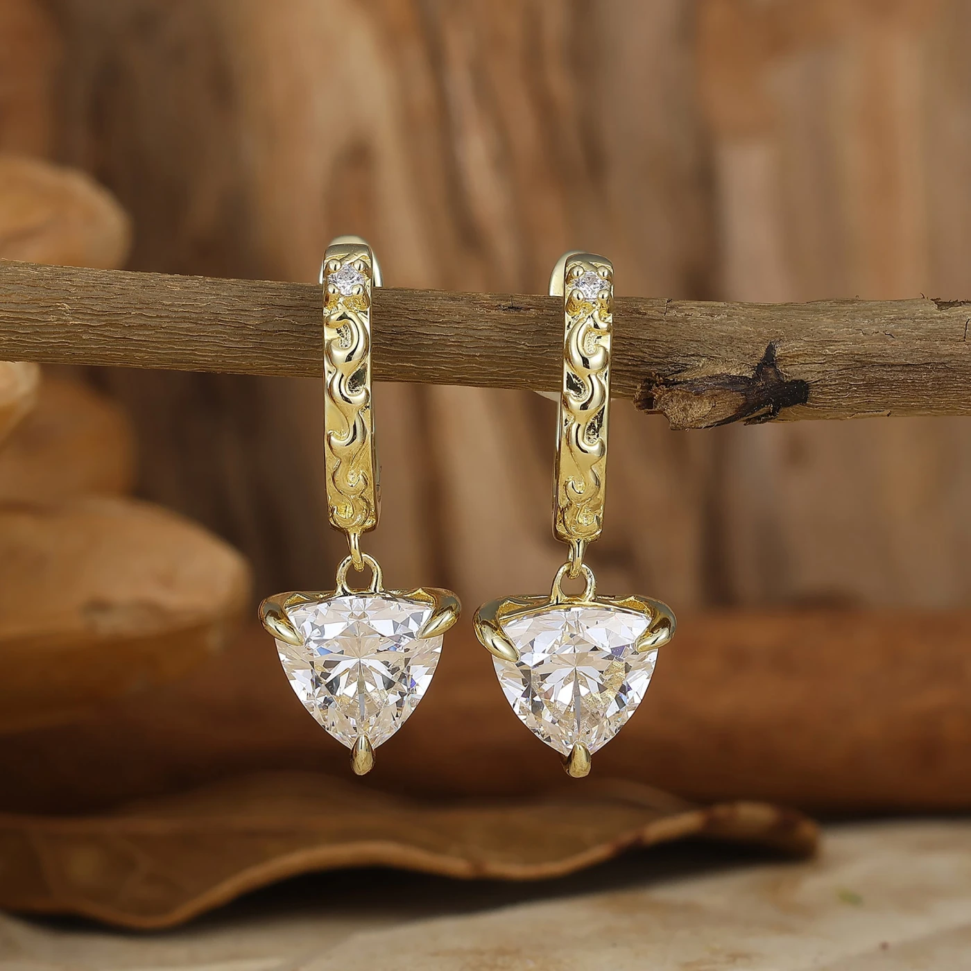 Dainty Fat Triangle Drop Earrings 14K Solid Gold Earrings For Her