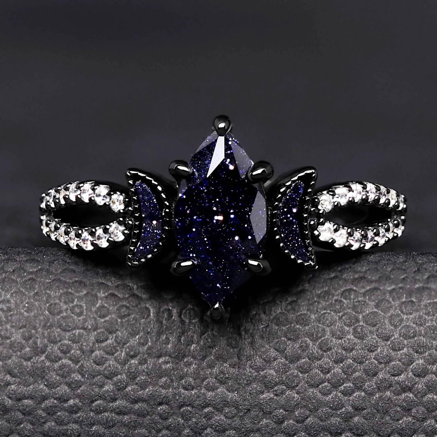 Black Marquise Engagement Ring – Celestial Split Shank Sandstone