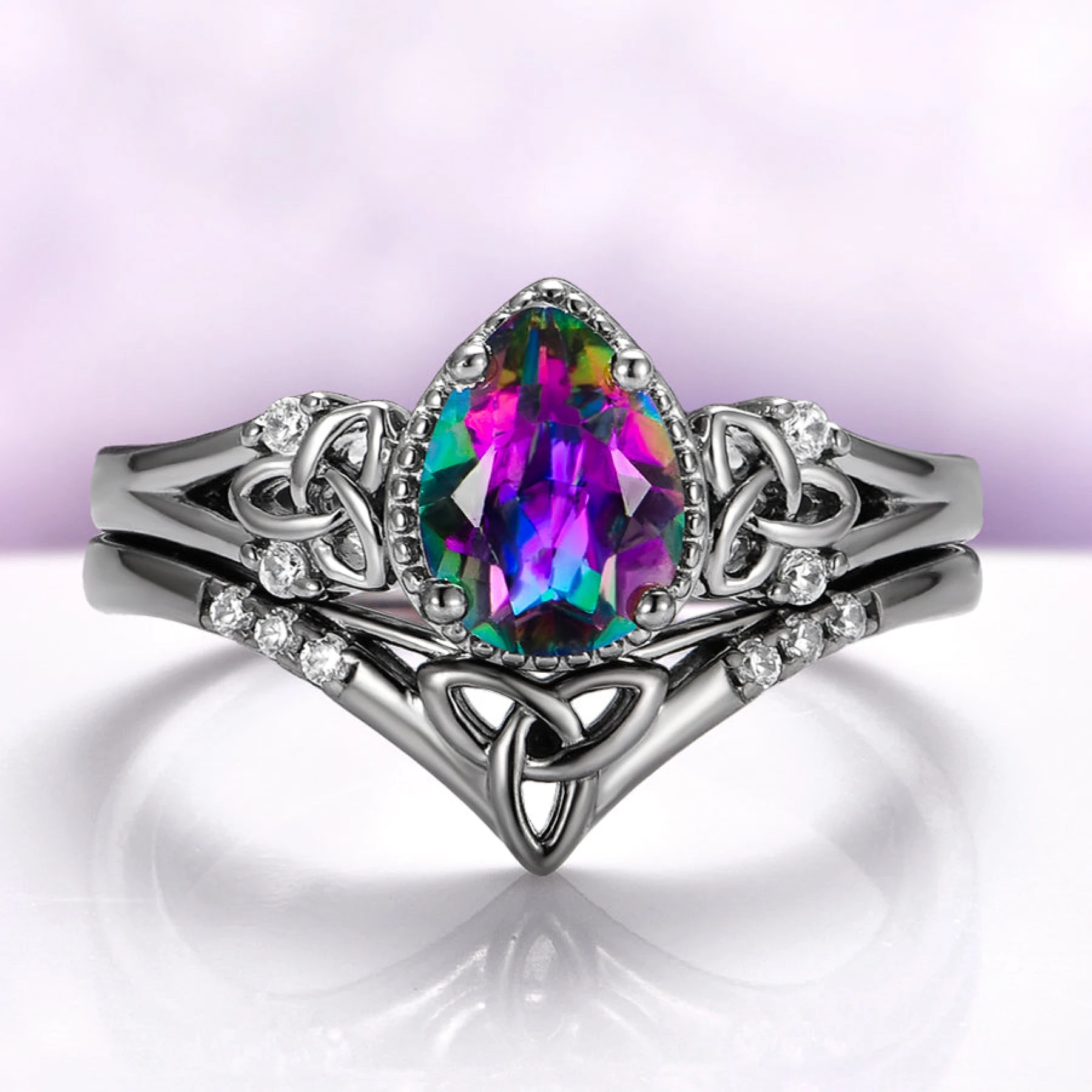Celtic Knot Mystic Topaz Ring Set in Black Ruthenium - view 1