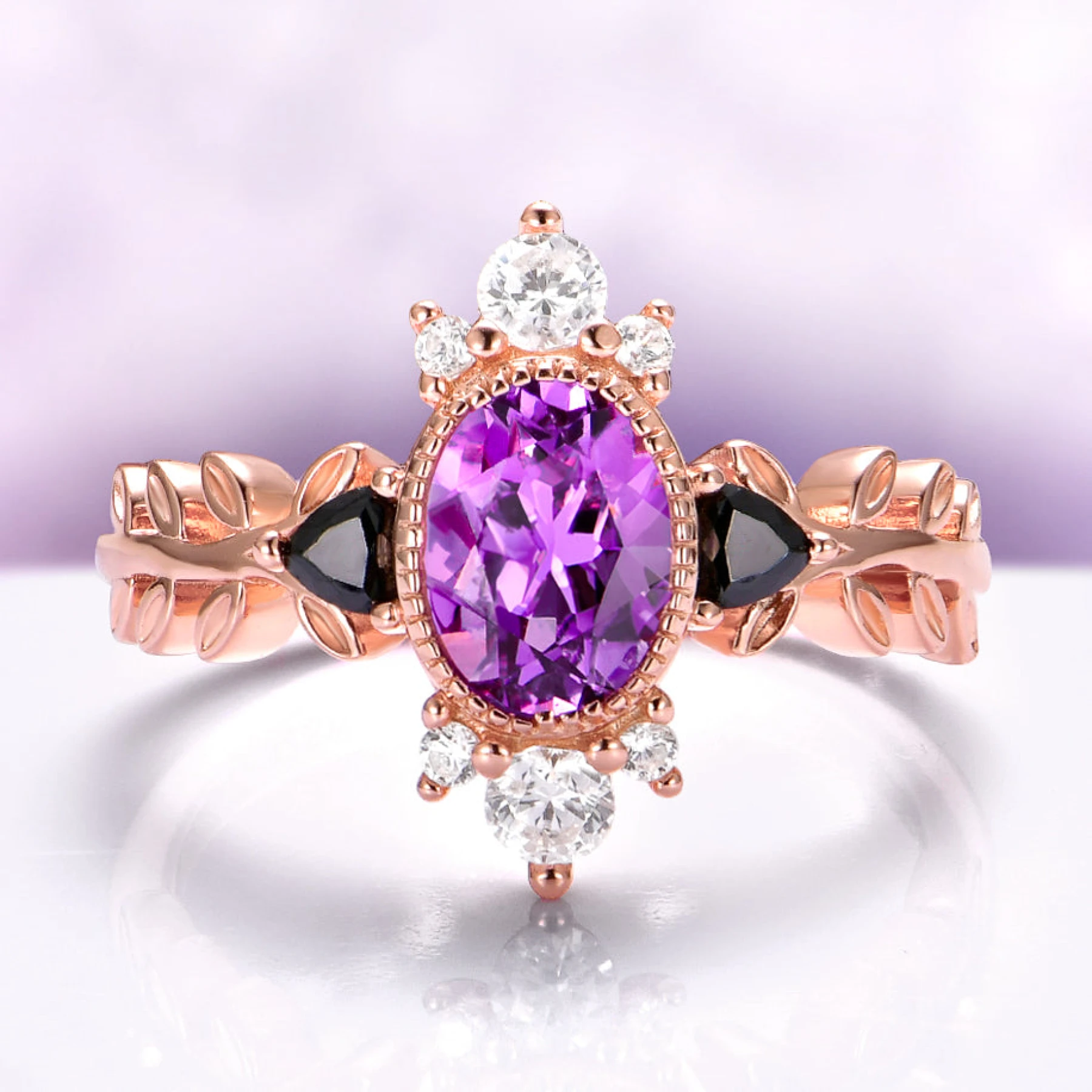 Aurelia Amethyst & Black Onyx Ring in 14K Rose Gold Vermeil - view 1