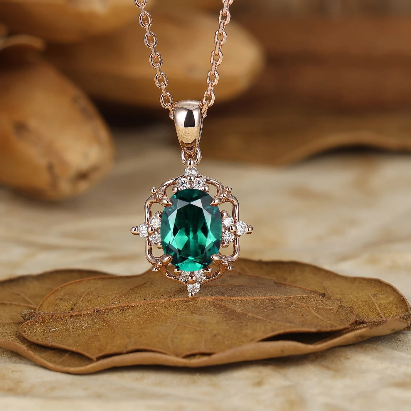 Vintage Oval Lab Grown Pendant Necklace Women Anniversary Bridal Pendant