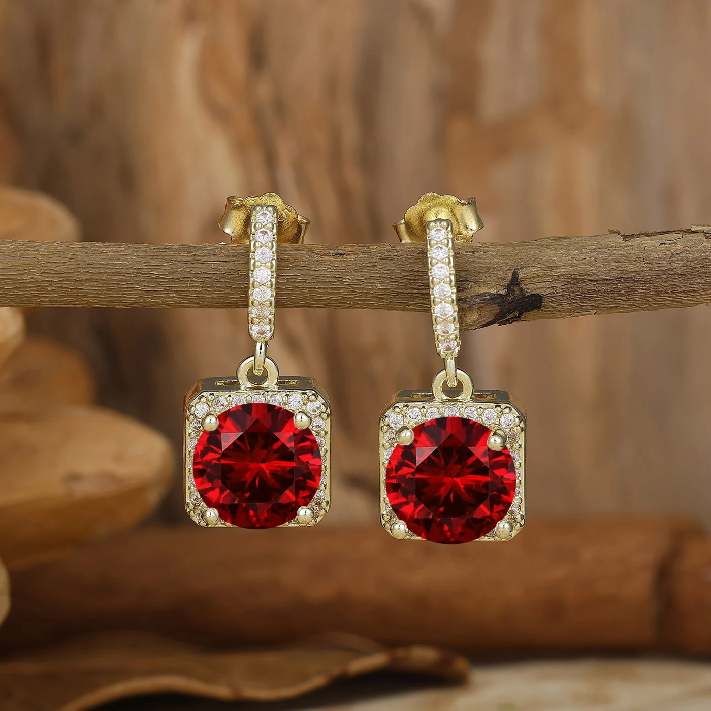 Round Halo Earrings For Her Gemstone Dangle Drops Wedding Earings
