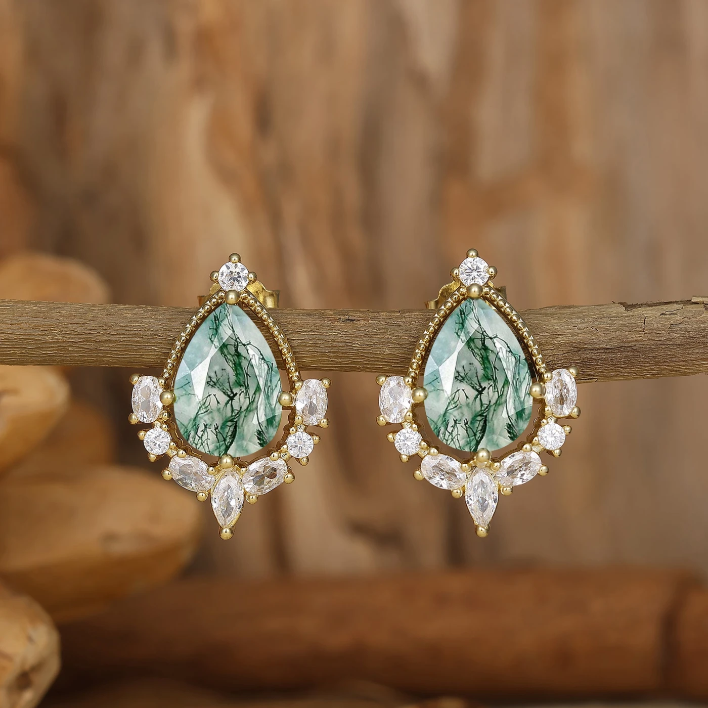 Art Deco Pear Natural Stud Earrings Drop Shape Earrings Women Birthday Earrings