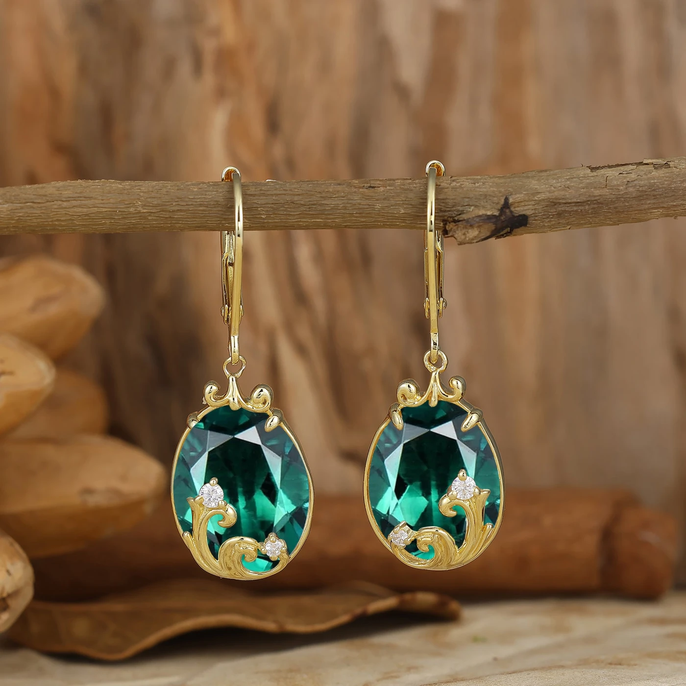 Acanthus Egg-Teardrop Lever Back Dangle Earrings Natural Bridal Earrings For Her