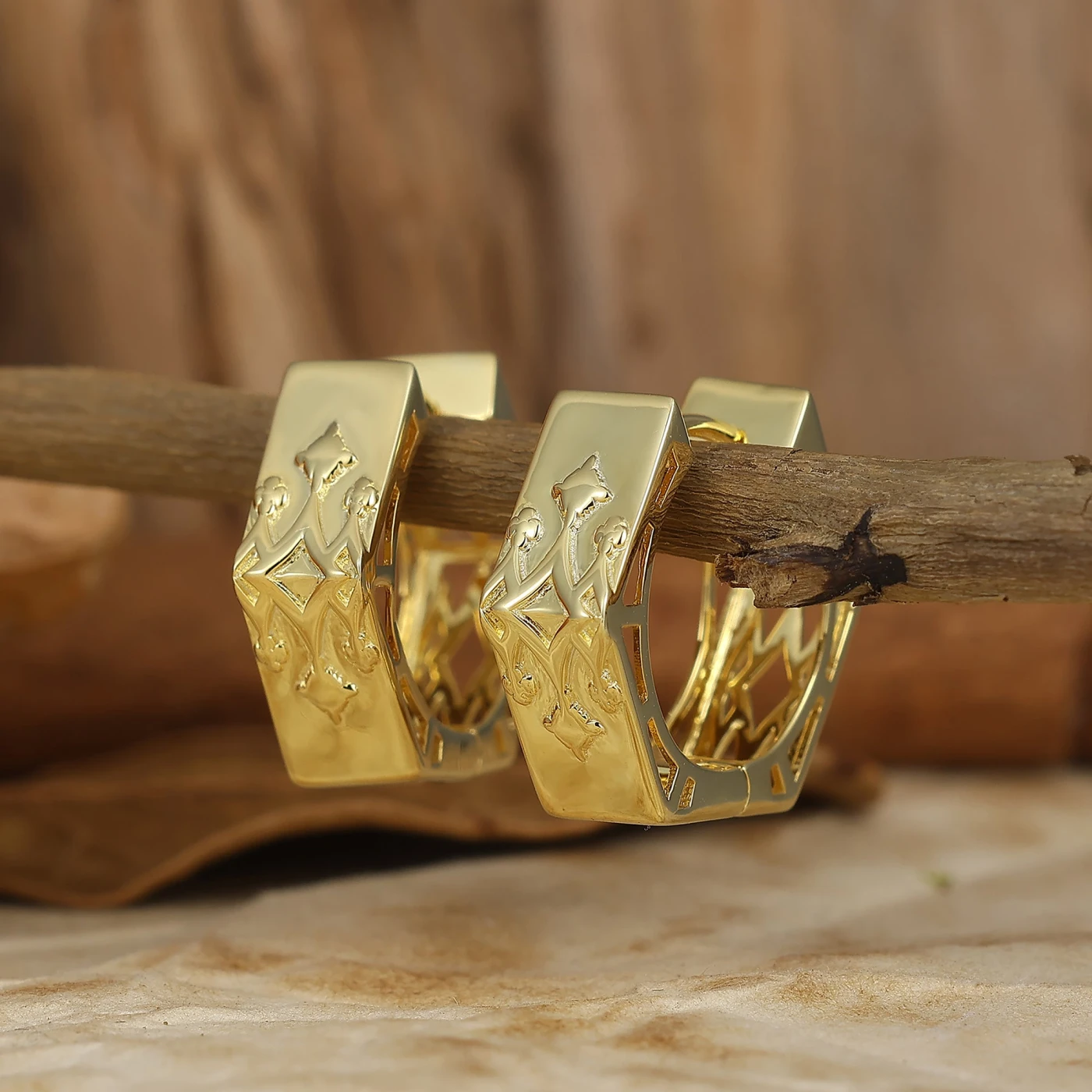Hollow-Geometric Silver & K Gold Hoop Earrings Avant-Garde Bride Marriage Earrings