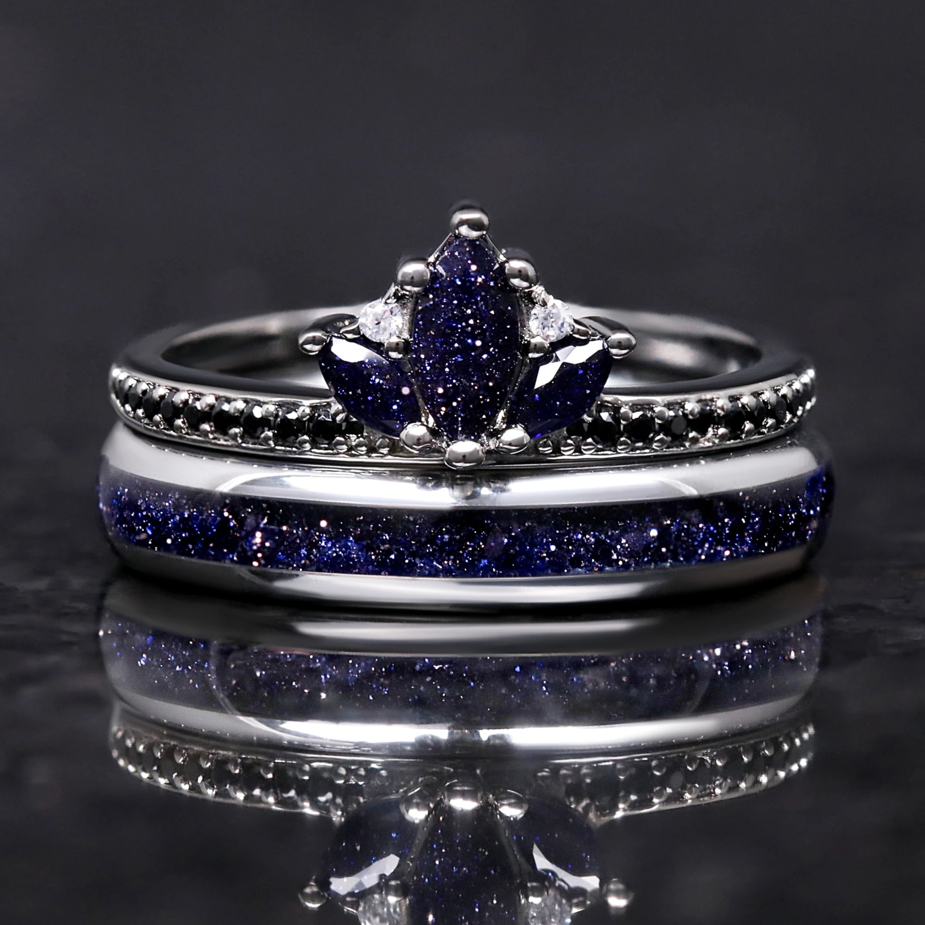 Lotus Starry Night Women’s Wedding Ring Set