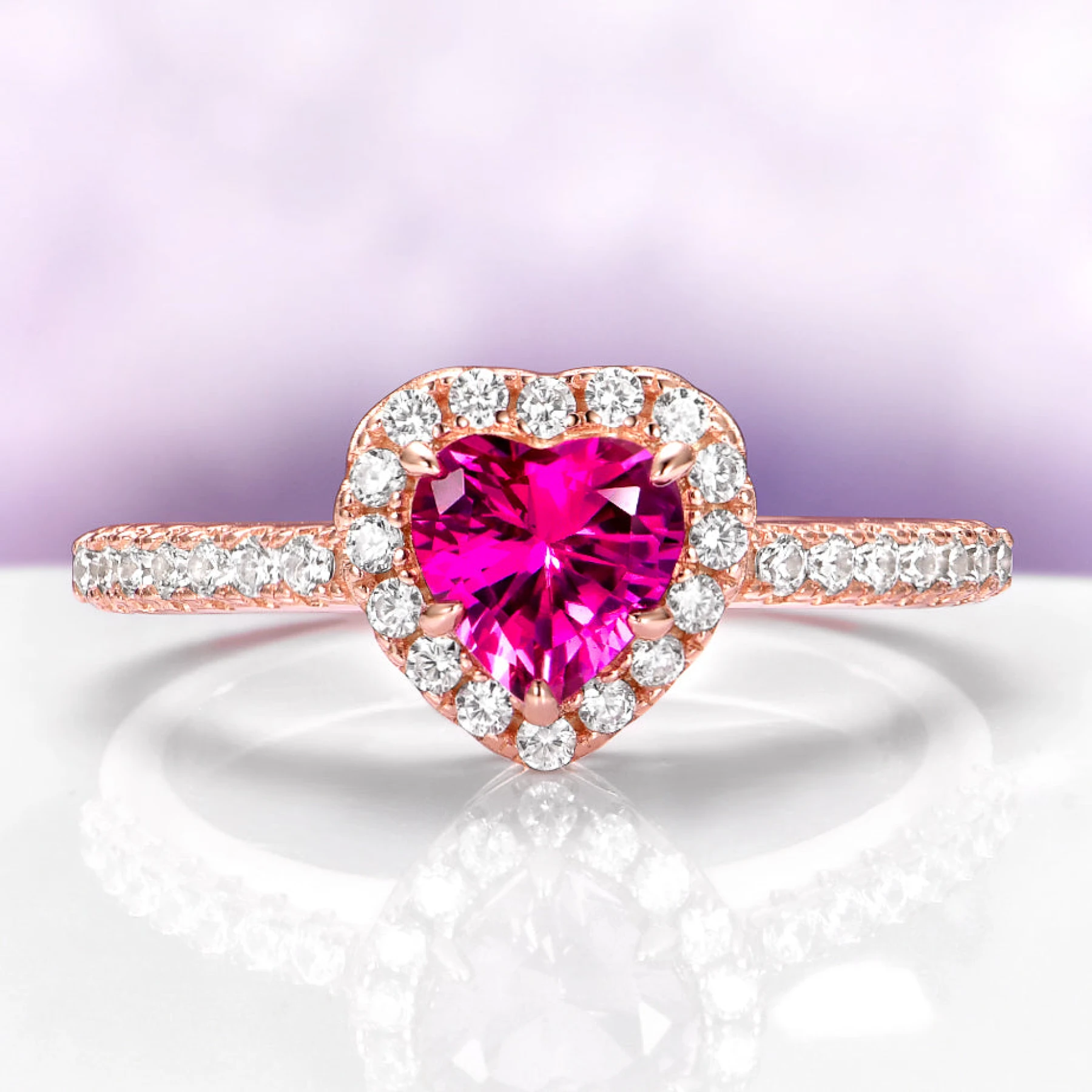 Heart Cut Ruby Promise Ring in 14K Rose Gold Vermeil - view 1