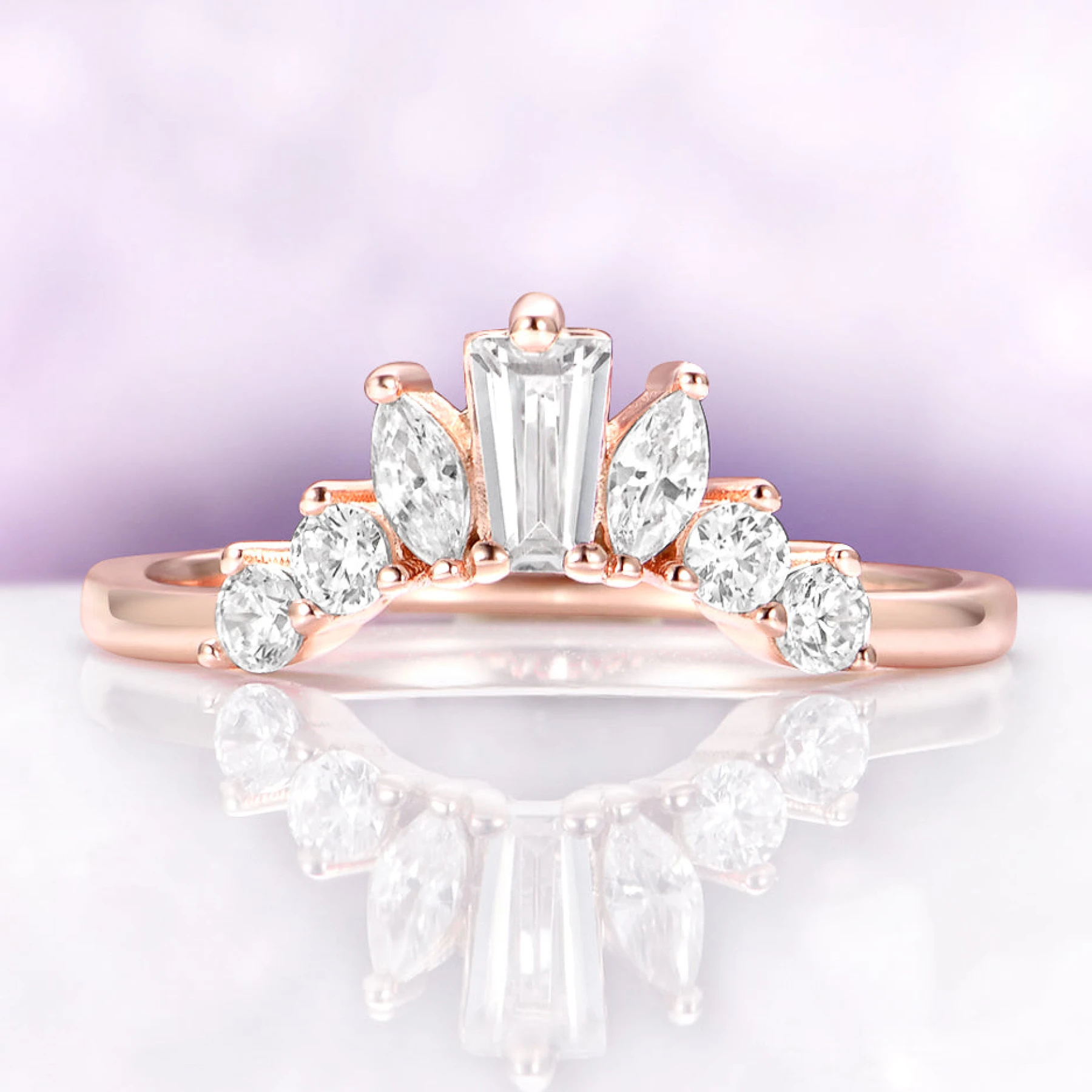 Baguette & Marquise Contour Stacking Ring in 14K Rose Gold Vermeil