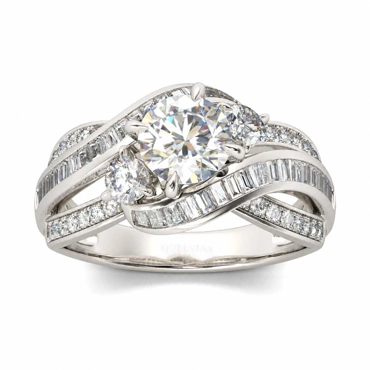 Intertwined Three Stone Round Cut Sterling Silver Ring