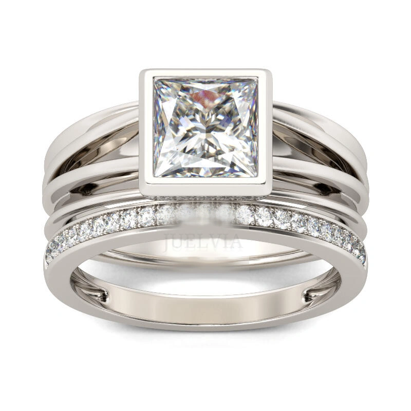 Split Shank Princess Cut Sterling Silver Ring Set