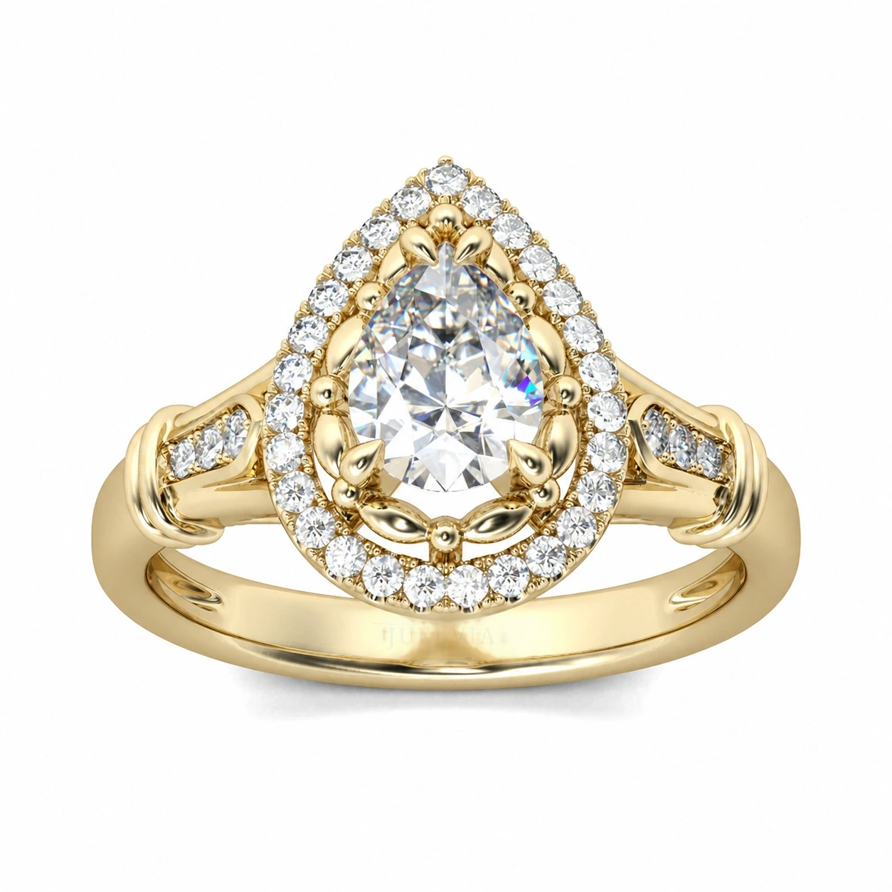 Halo Pear Cut Sterling Silver Ring