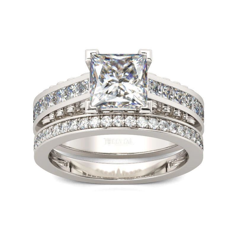 Simple Princess Cut Sterling Silver Ring Set