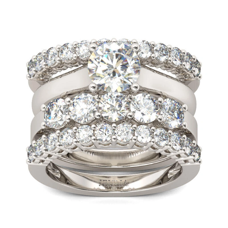4PC Round Cut Sterling Silver Ring Set