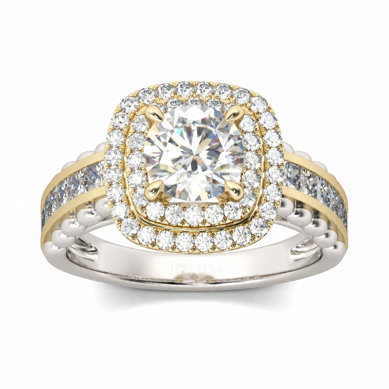 Double Halo Round Cut Sterling Silver Ring