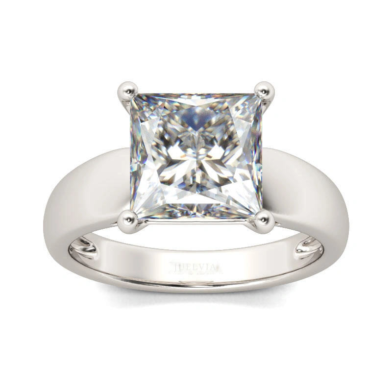 Solitaire Princess Cut Sterling Silver Ring