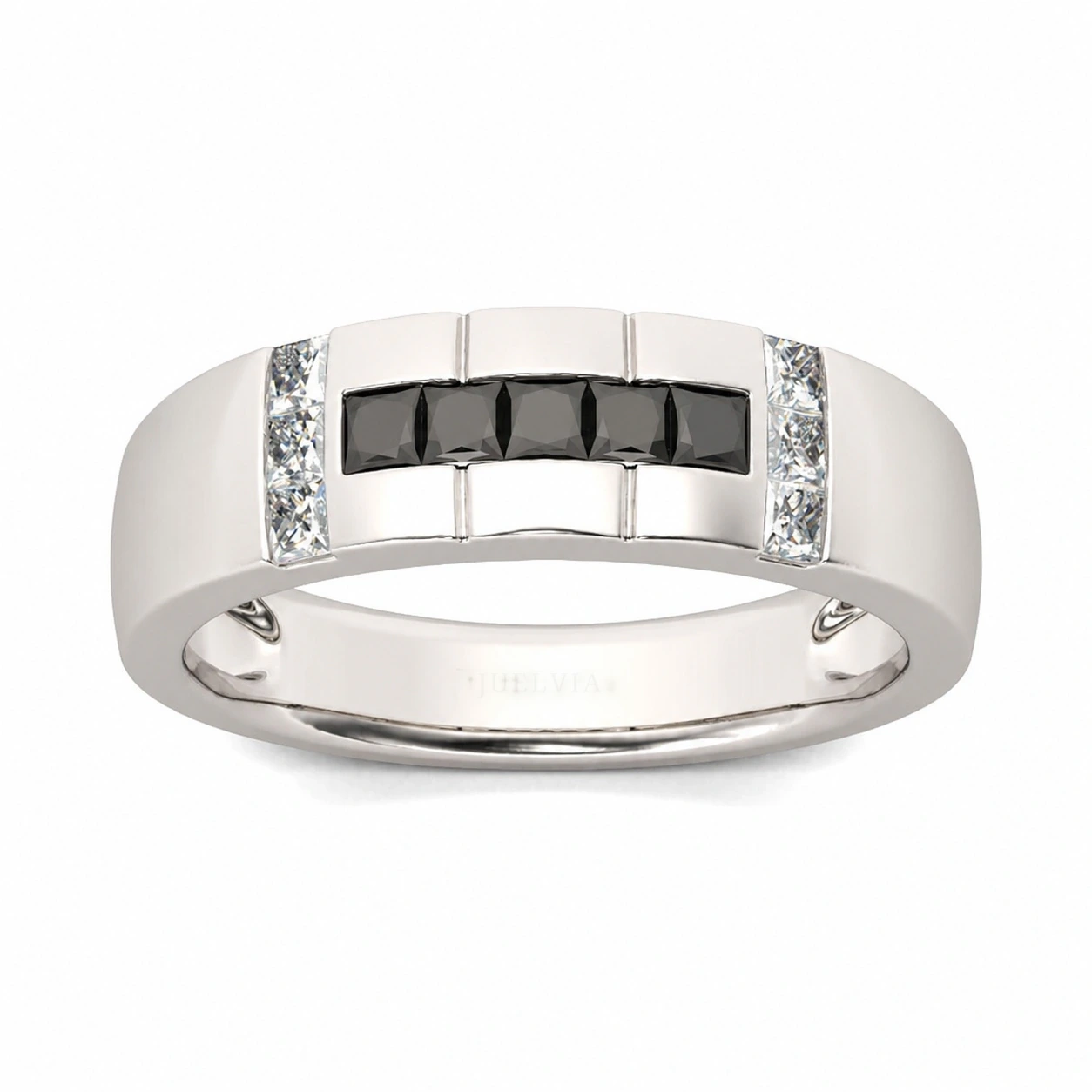 Simple Princess Cut Sterling Silver Men's Band