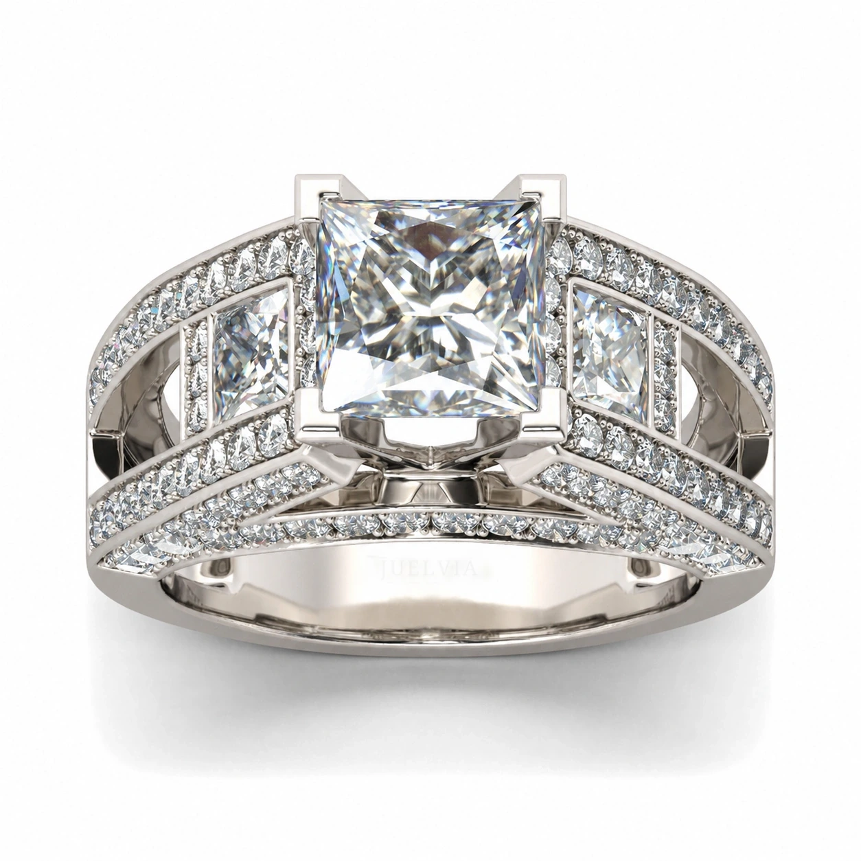 Cathedral Princess Cut Sterling Silver Women's Ring