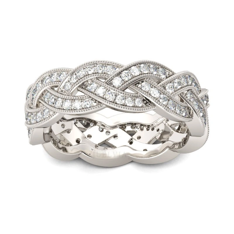 Interwoven Round Cut Sterling Silver Women's Band