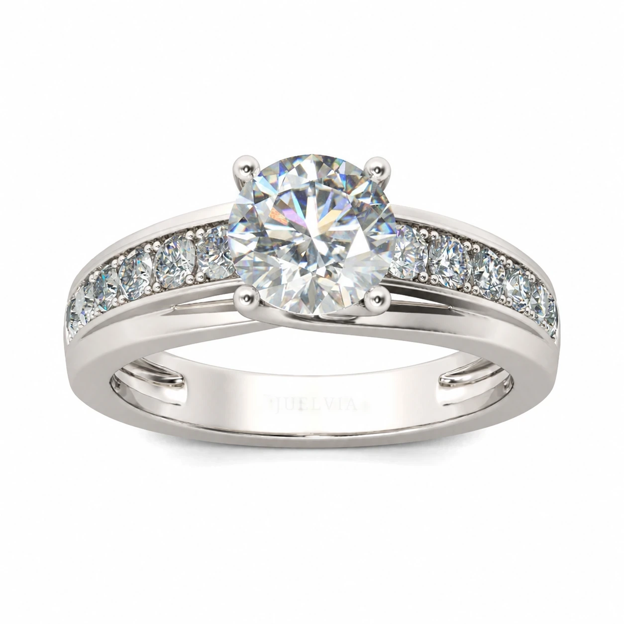Channel Setting Round Cut Sterling Silver Ring
