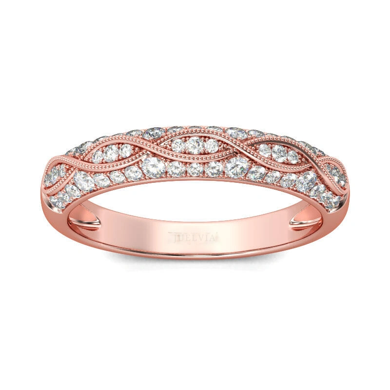 Rose Gold Tone Milgrain Round Cut Sterling Silver Women's Band