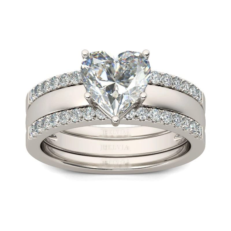 Shining Heart Cut Sterling Silver Enhancer Ring Set