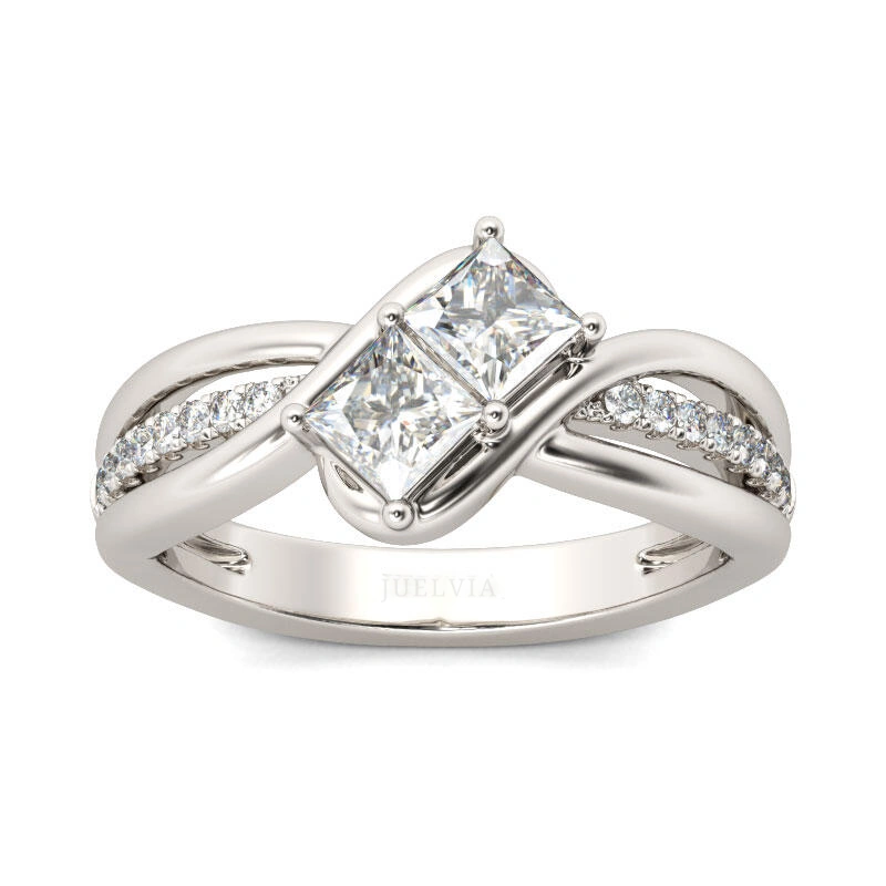 Bypass Princess Cut Sterling Silver Ring