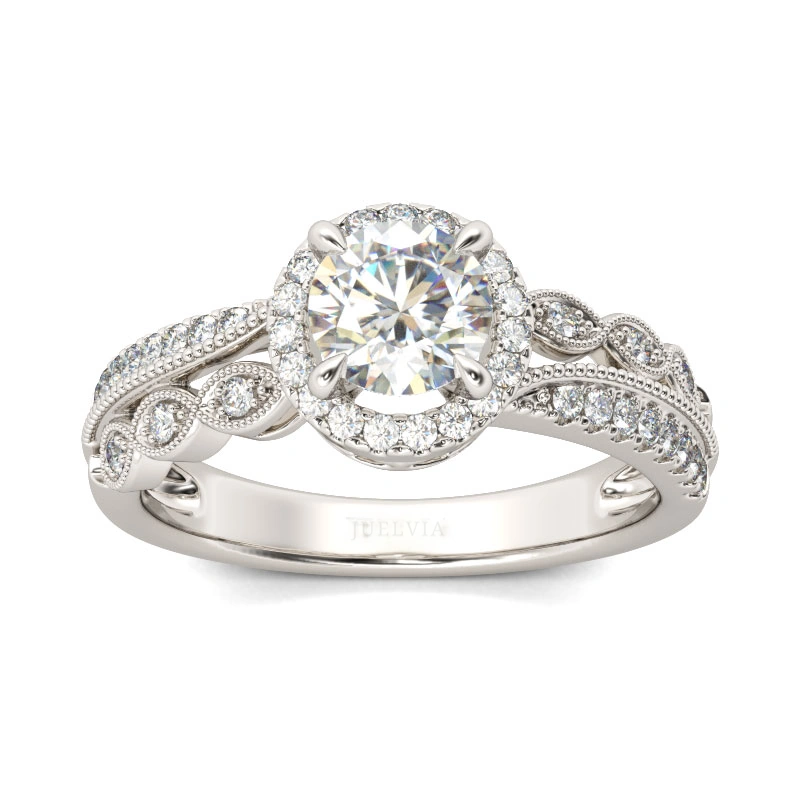 Beaded Halo Round Cut Sterling Silver Ring