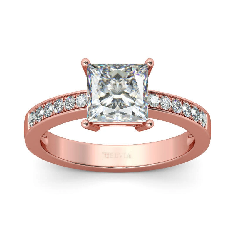 Rose Gold Tone Princess Cut Sterling Silver Ring