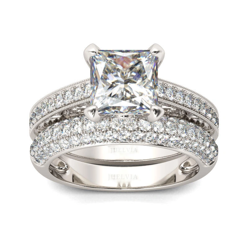 Classic Princess Cut Sterling Silver Ring Set