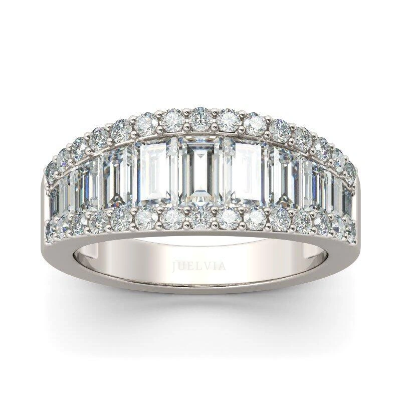 Emerald Cut Sterling Silver Women's Wedding Band