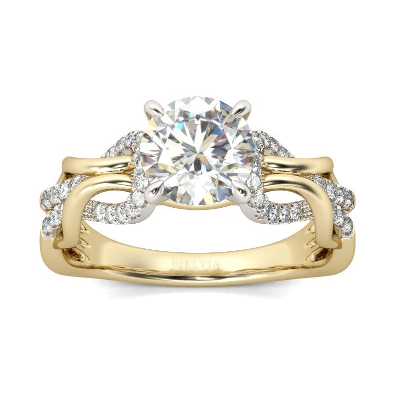 Intertwined Two Tone Round Cut Sterling Silver Ring